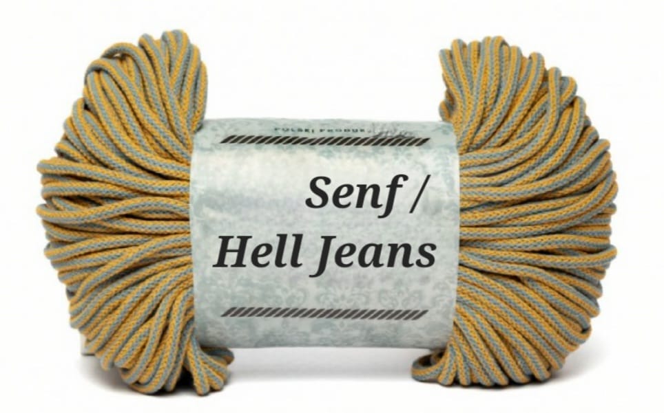 Garn-Farbmuster Senf / Hell Jeans für die Katzenhöhle Katzenkopf; kein Foto einer fertigen Höhle