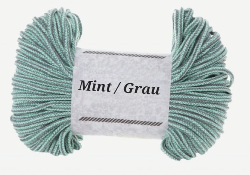 Garn-Farbmuster Mint / Grau für die Katzenhöhle Katzenkopf; kein Foto einer fertigen Höhle