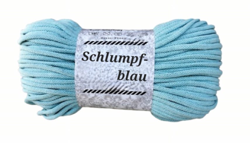 Garn-Farbmuster Schlumpfblau für die Katzenhöhle Katzenkopf; kein Foto einer fertigen Höhle