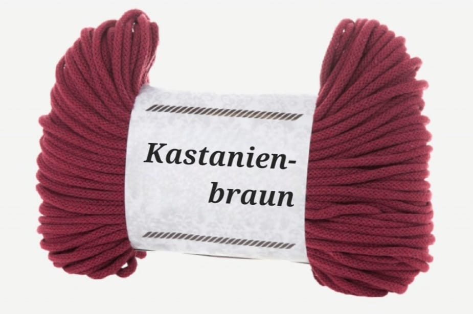 Garn-Farbmuster Kastanienbraun für die Katzenhöhle Katzenkopf; kein Foto einer fertigen Höhle