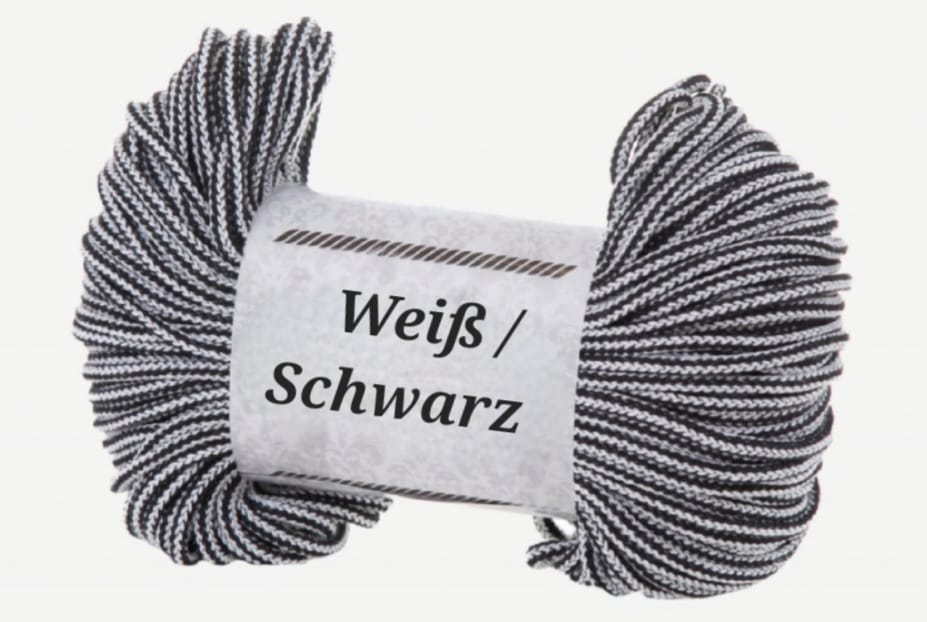 Garn-Farbmuster Weiß / Schwarz für die Katzenhöhle Katzenkopf; kein Foto einer fertigen Höhle