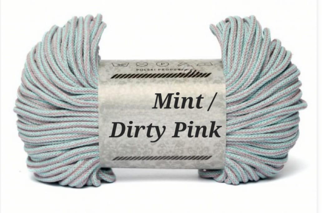 Garn-Farbmuster Mint / Dirty Pink für die Katzenhöhle Katzenkopf; kein Foto einer fertigen Höhle