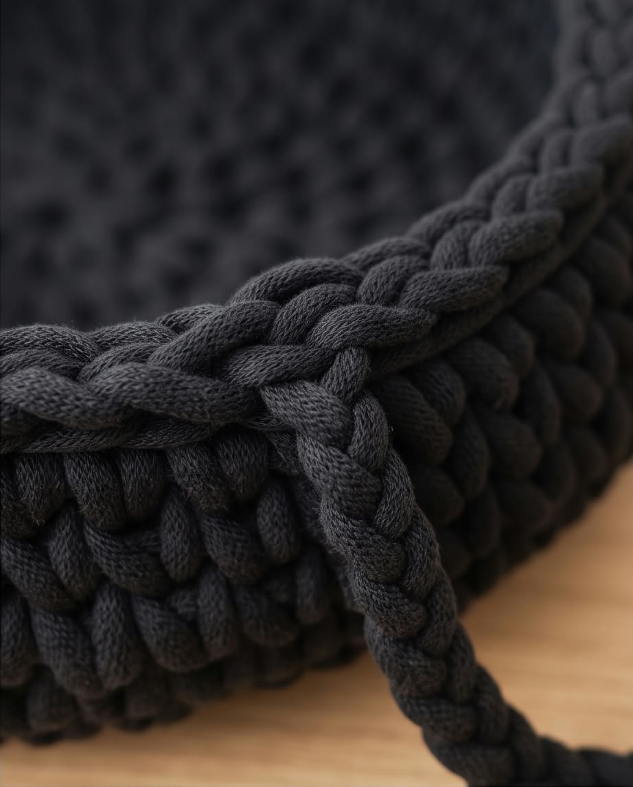 Detail der Häkelstruktur des Katzenkorbs